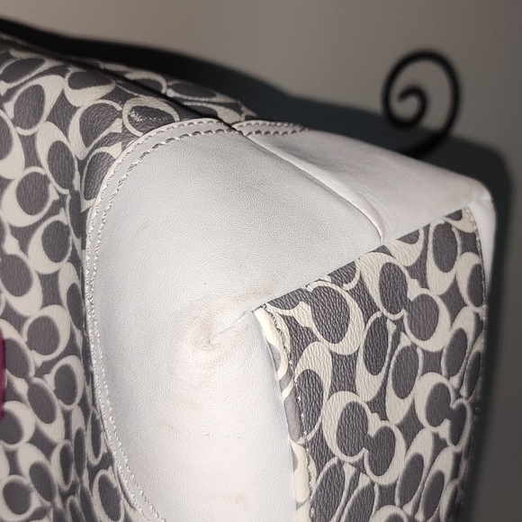 Coach Large Leather Pink Gray Business Work Tote Diaper Bag Signature C Rare - Picture 8 of 16